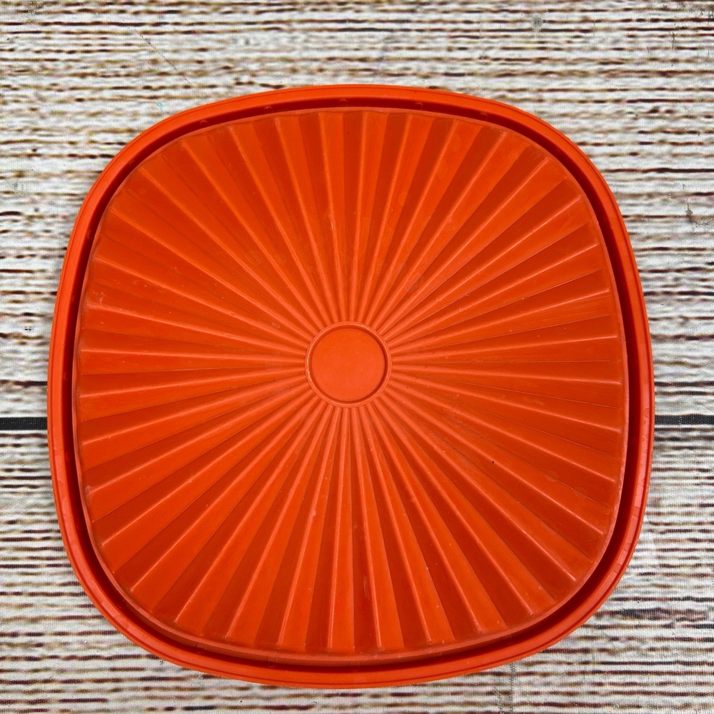 Tupperware Vintage Orange Sunburst Lid Replacement 839-6 Square 6.75 inch